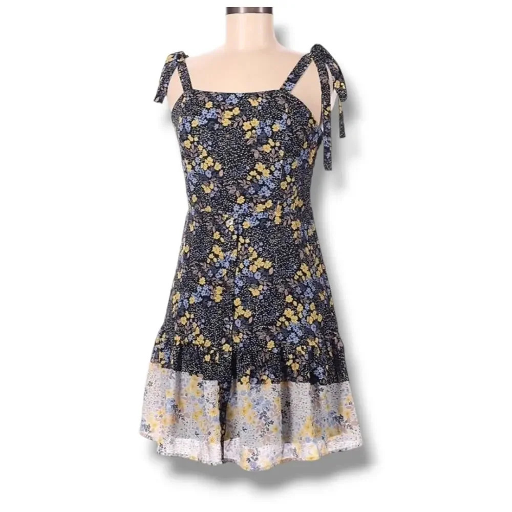 Francesca's collection Jun & Ivy women's blue floral tie straps dress - xs - Picture 2 of 9